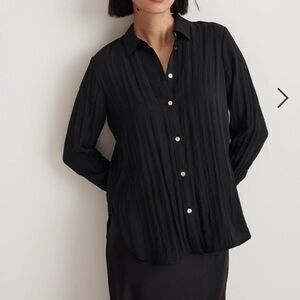 Madewell Crinkled Button Up Relaxed Shirt True Black XL NWT